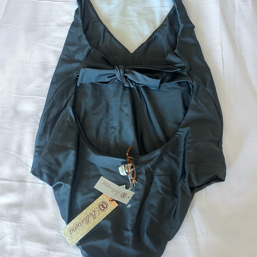 Bellissima Elegant Black Halter Swimsuit with Swarovski crystals Sz XL NWT - Picture 4 of 13